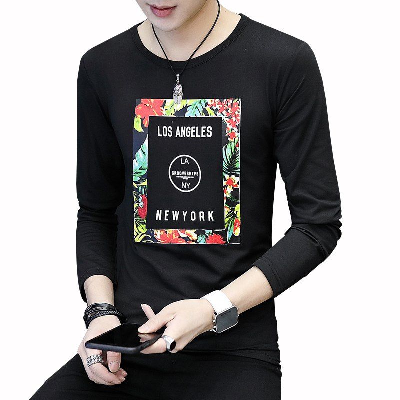 

Men's T-Shirt Fashion Printing Slim Long-Sleeved T-Shirt, Black