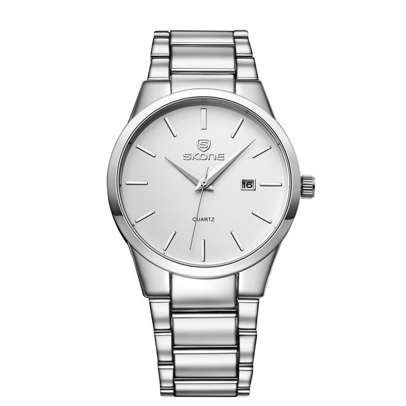 

SKONE 7382BG 4219 Fine Steel Band Men Quartz Watch with Calendar, White