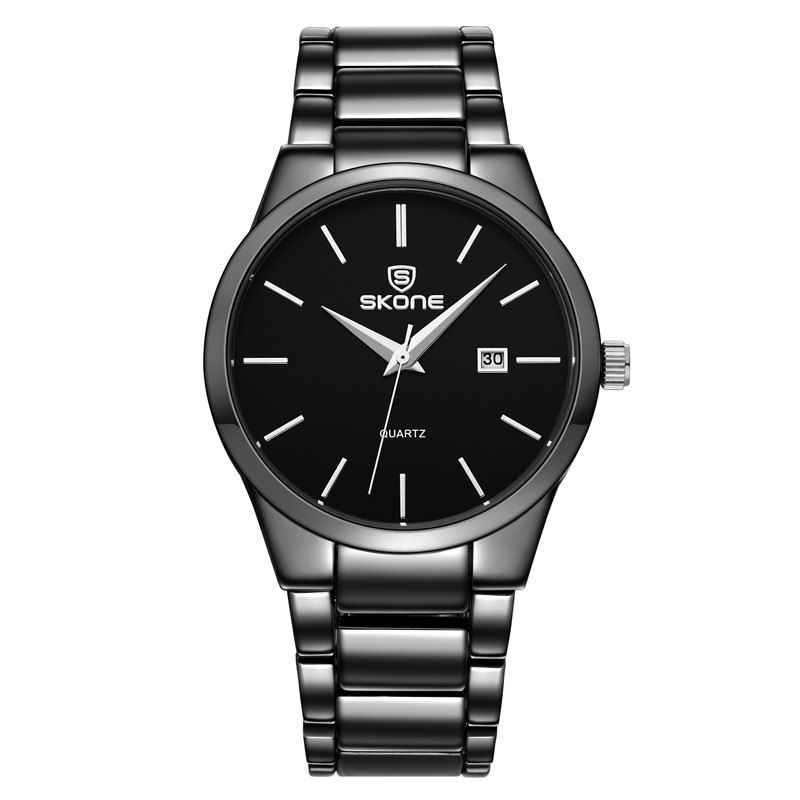 

SKONE 7382BG 4219 Fine Steel Band Men Quartz Watch with Calendar, Black