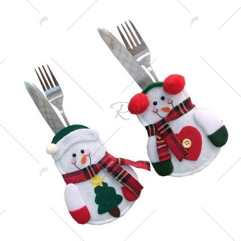 4pcs Santa Claus Snowman Elk Knife and Fork Storage Bag Christmas Decoration