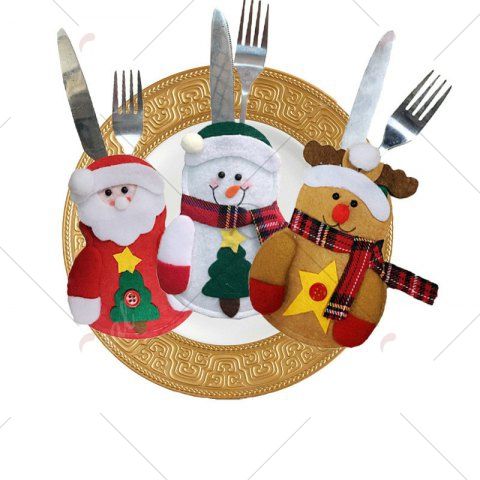 4pcs Santa Claus Snowman Elk Knife and Fork Storage Bag Christmas Decoration