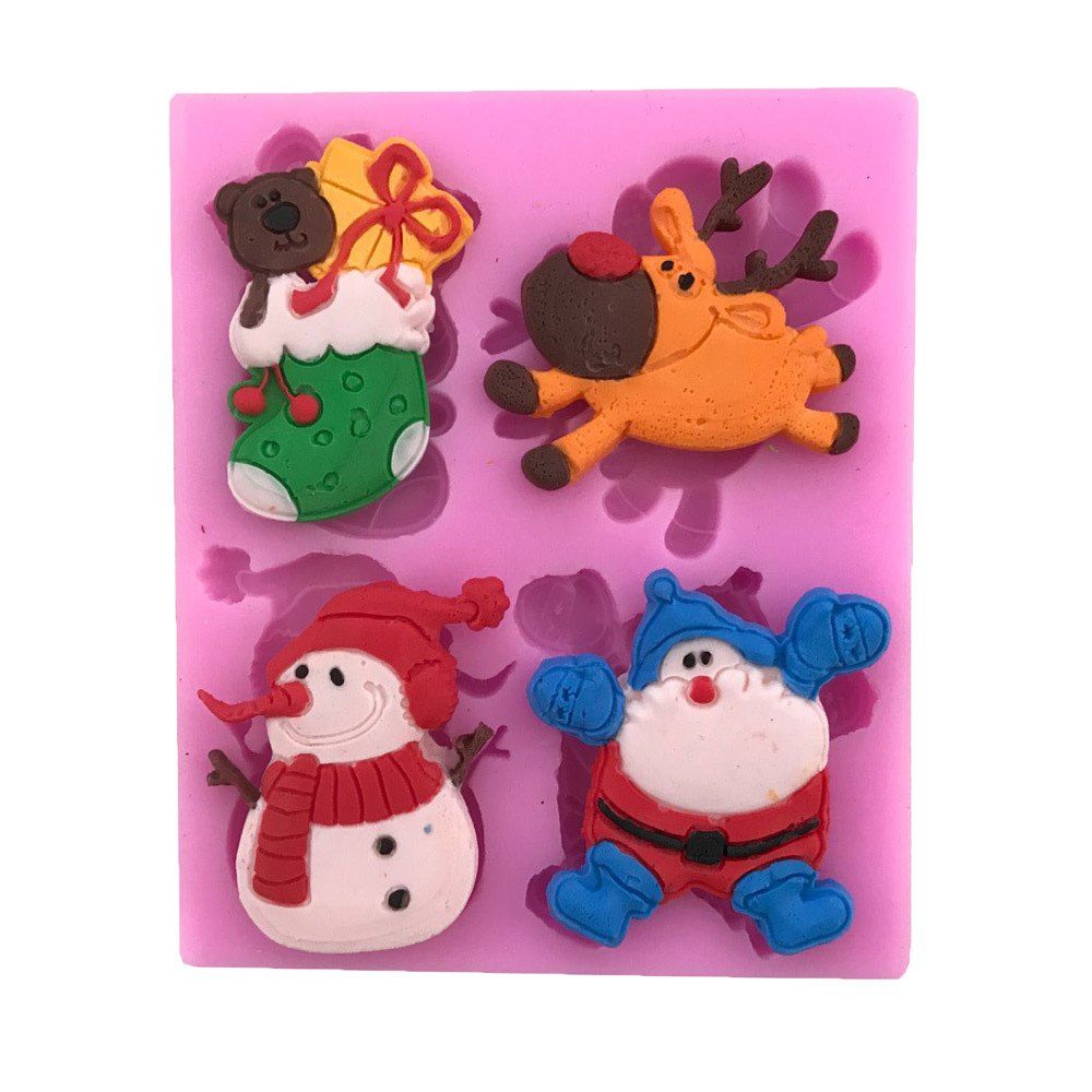 

AY - X198 Christmas Series of Elk Snowman Socks Silicone Cake Decoration Mold, Pink