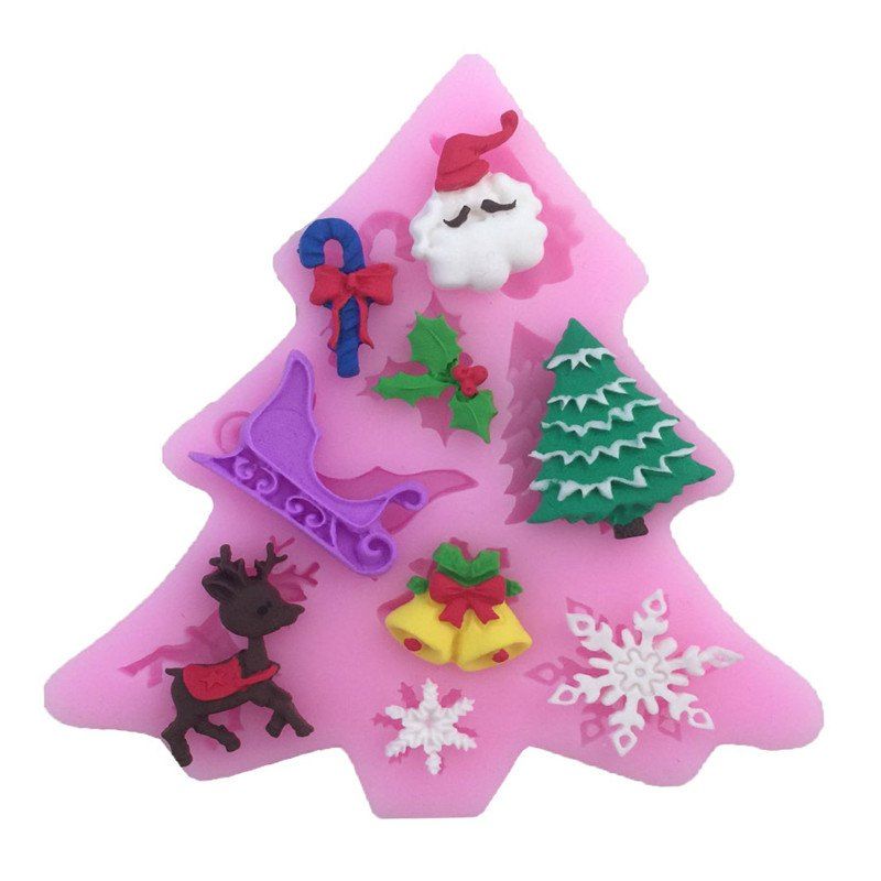 

AY - XP13802 Christmas Tree Elk Snowflake Silicone Pattern Fondant Mold for Cake Decoration, Pink