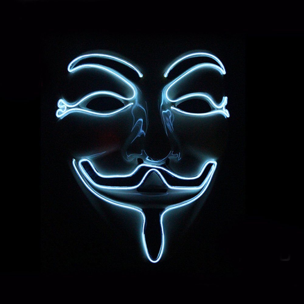 

BRELONG LED Halloween Glowing V Face Mask Hip-Hop Christmas Carnival Party Club Bar Party El Hair Light, White