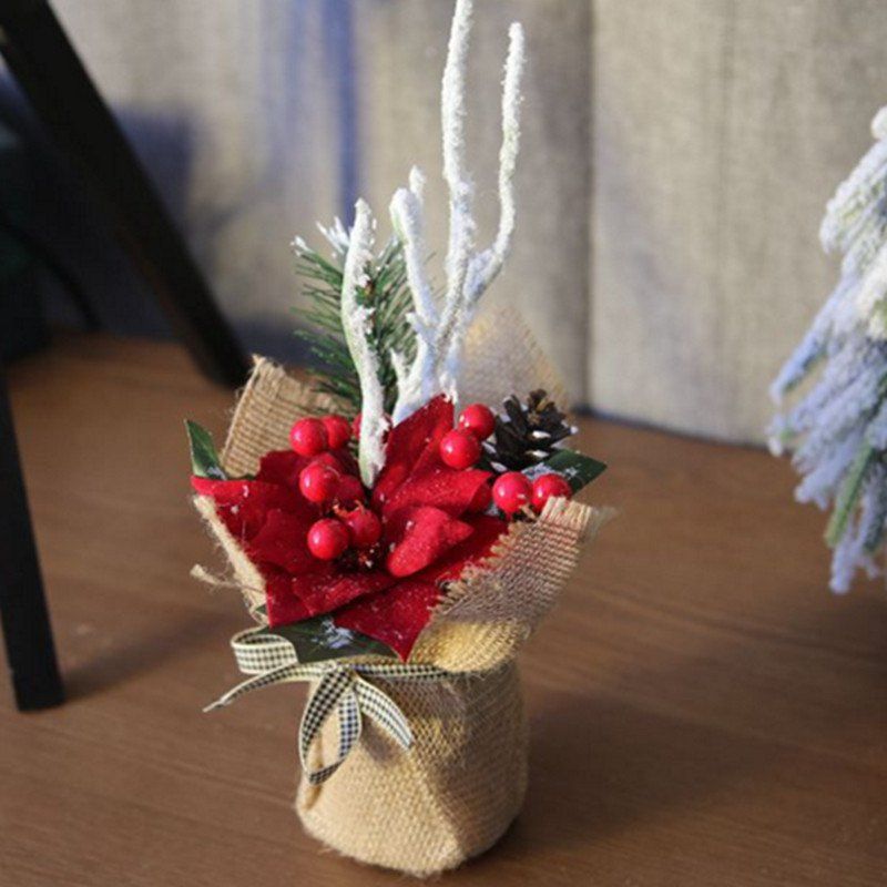 

XM Christmas Flower Pine Cone Combination Bonsai Holiday Decoration Artificial Flower 30CM, Red
