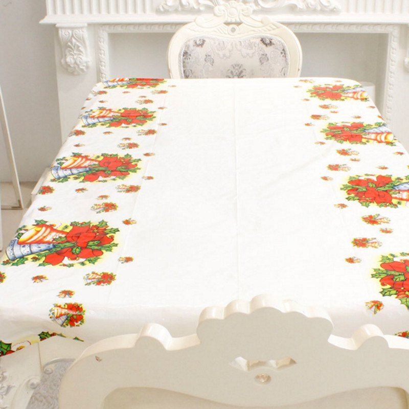 

1PCS PVC Christmas Bell Pattern Disposable Tablecloth Holiday Decorations 110 x 180CM, White