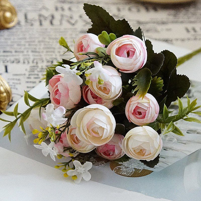 

XM 10 Heads Silk Tea Rose Home Decoration Artificial Flower 30CM, Light pink
