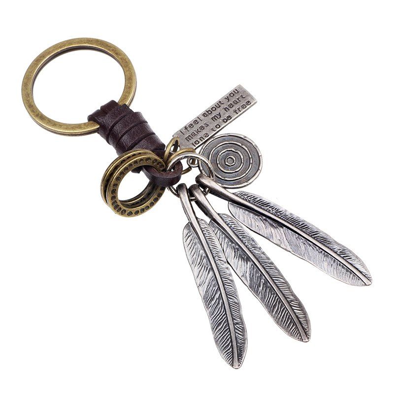 

Leaves Woven Leather Alloy Key Chain, Silver white 1001a#