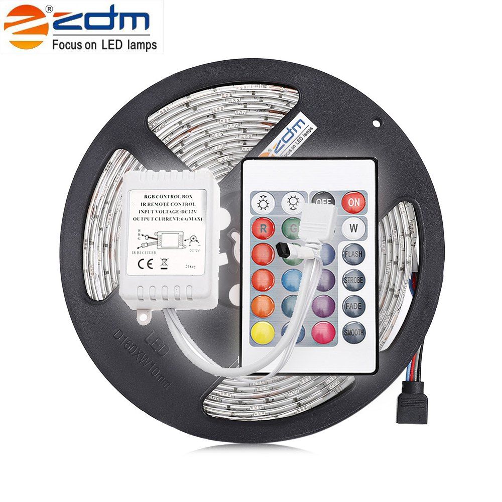 

ZDM 5M 72W 300X5050 Rgb Smd Light Led Strip Light 24KEY IR Remote Controller Kit Dc12v, Rgb color (24 keys)