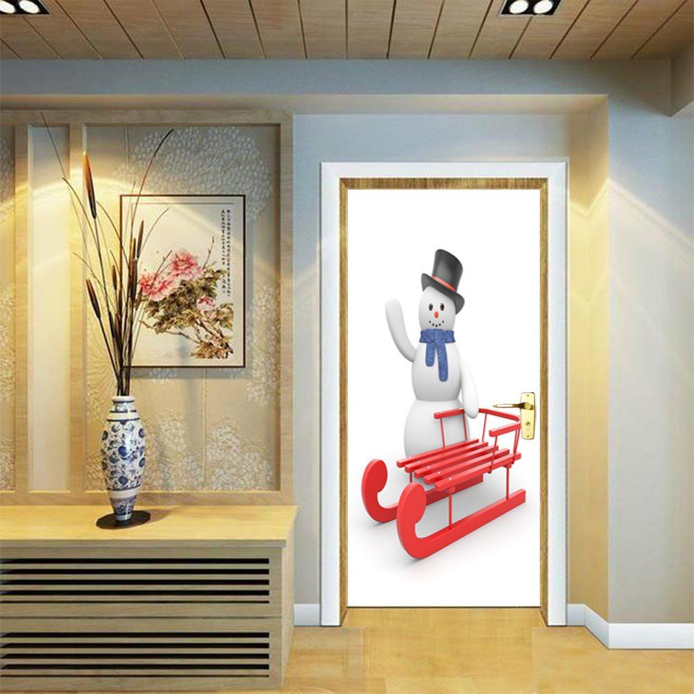 

DSU Christmas Snowman and Sleigh Wall Sticker Mural Bedroom Door Poster Home Decor, Mix color