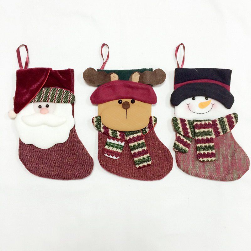

3PCS Good Quality Textile Christmas Stocking M Size, Colormix;multi-color