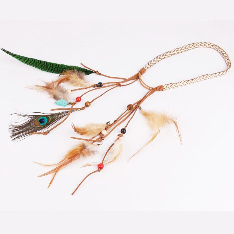

Bohemian Peacock Feather Hairband National Style Hairpin Indian Headband Hoop Gypsy Style Headdress, Off-white