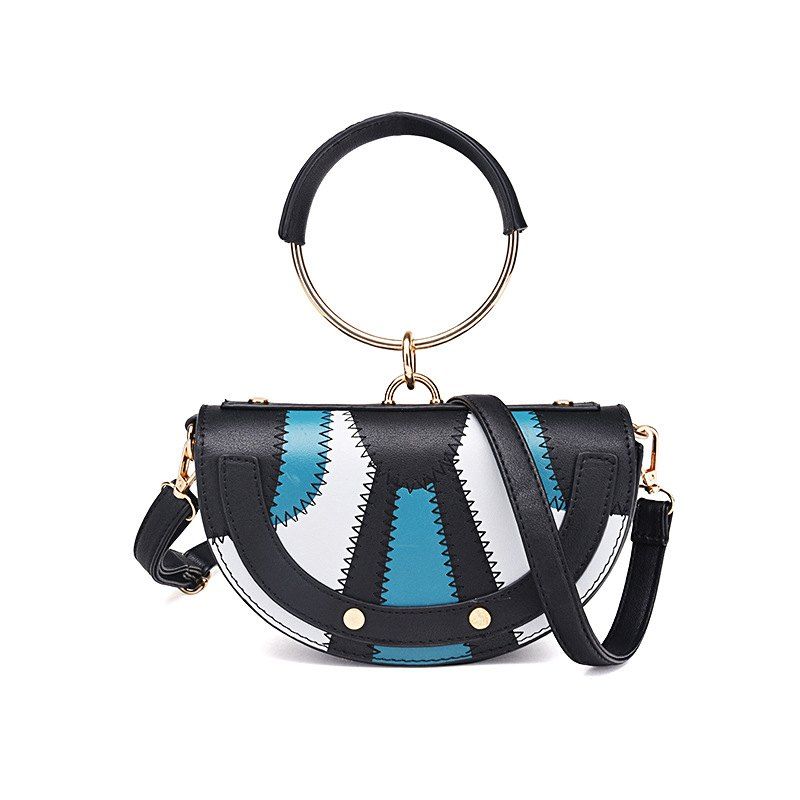 

New Tide Ring Small Bag Personality Fashion Single Shoulder Bag Handbag, Black and blue