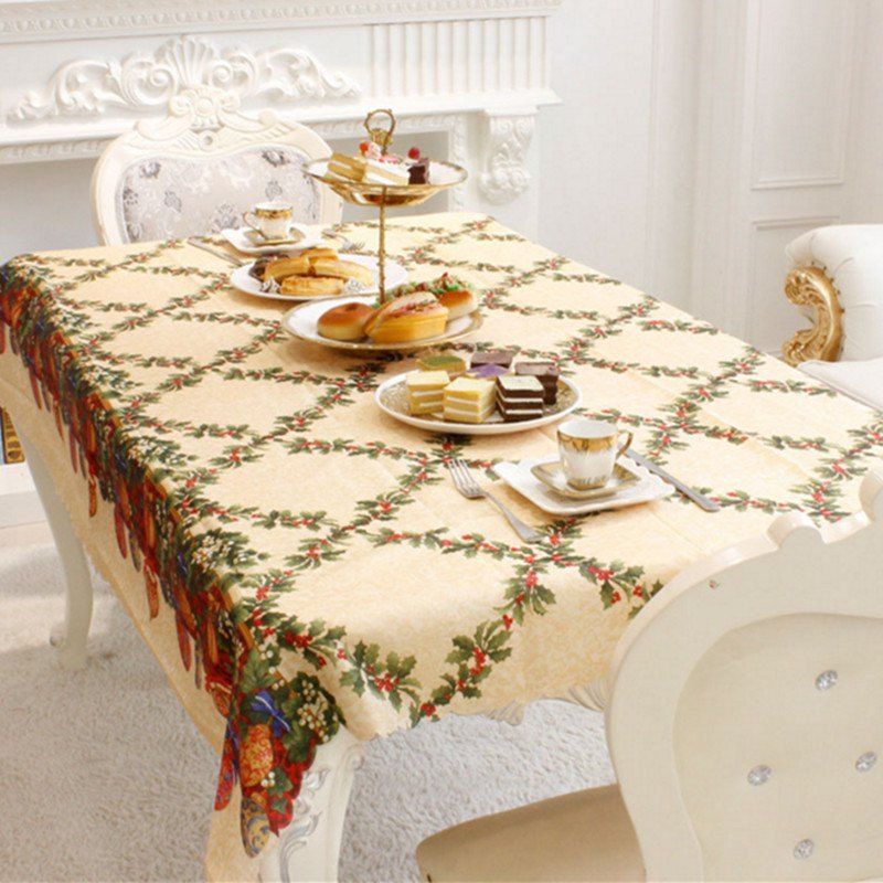 

XM 1PCS Christmas Creative Tablecloth Fabrics Christmas Fruit Patter Holiday Decorations, Yellow