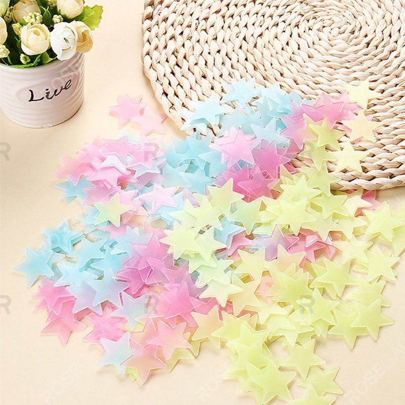 

WS 100Pcs Lovely Luminous Stars Wall Stickers Home Glow In The Dark for Kids Fluorescent Decoration, Colormix