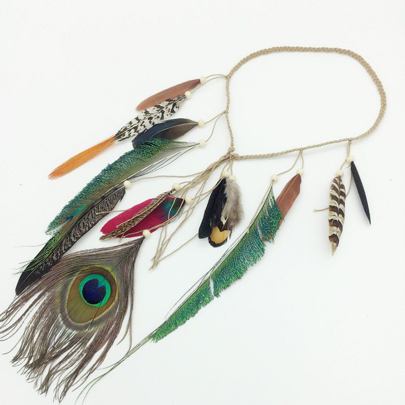 

Gypsy Indian Headband Feather Hair Band Bohemian Headdress National Winds Decorated Area Jewelry, Khaki