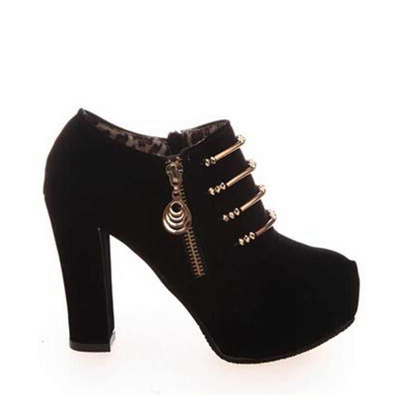 

Ladies' Pointed Heel and Suede Metal Stripe Decorative Fashion Single Shoes, Black