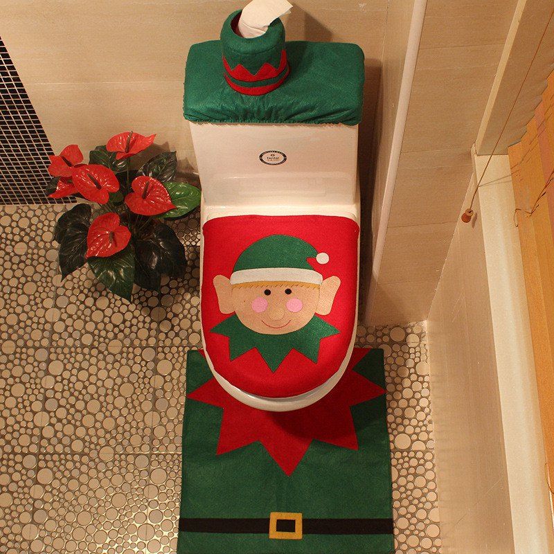 

Creative Christmas Decoration 3PCS Wizard Toilet Cover Sets, Green