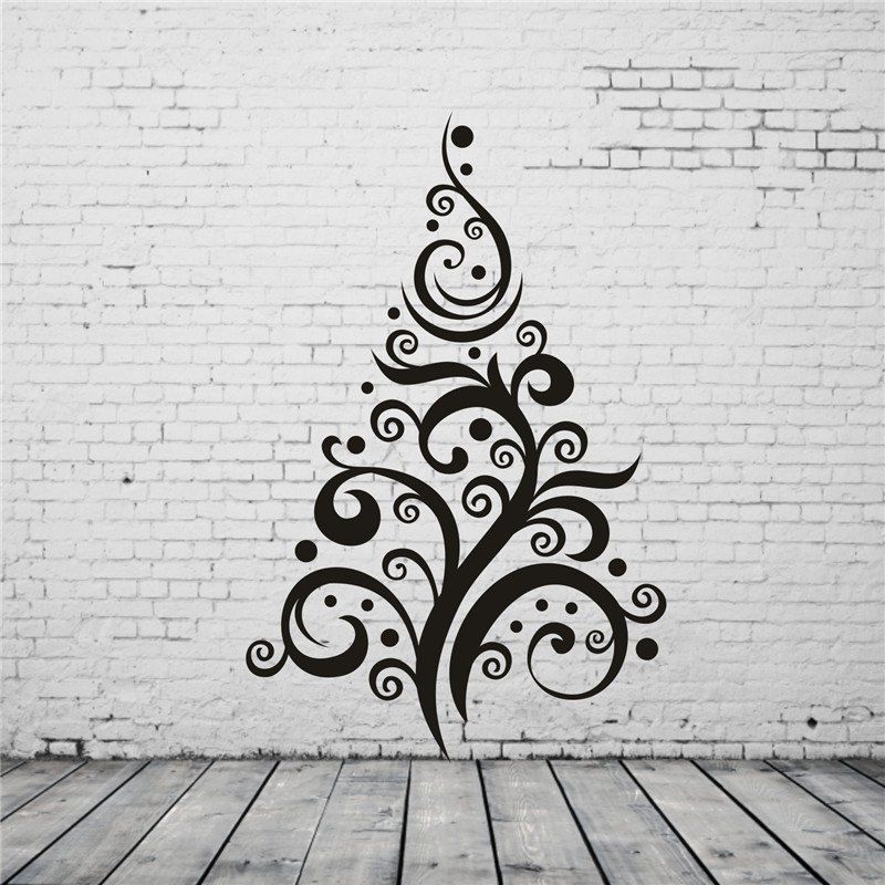 

Christmas Tree Pattern Removable Wall Stickers, Black