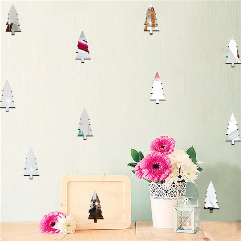 

18pcs Christmas Tree Mirrow Wall Stickers for Home Decoration, Silver