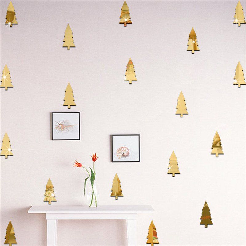 

18pcs Christmas Tree Mirrow Wall Stickers for Home Decoration, Golden