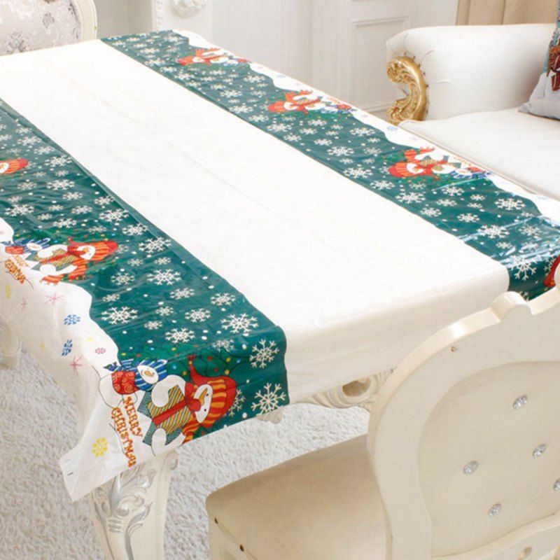 

XM 1PCS PVC Christmas Snowman Pattern Disposable Tablecloth Holiday Decorations, White