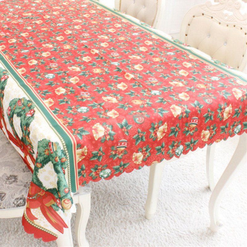 

XM 1PCS Christmas Creative Tablecloth Fabrics Christmas Wreath Patter Holiday Decorations, Red