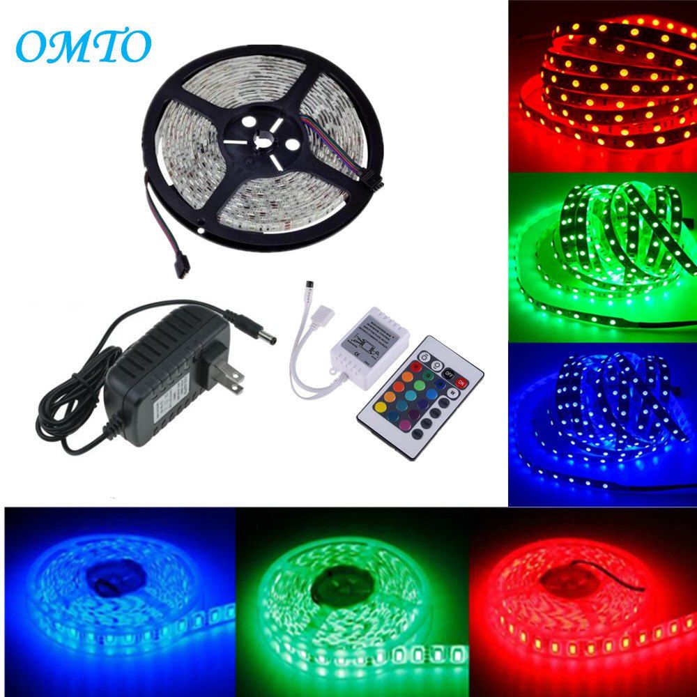

OMTO DC12V 5M / 16.4 FT SMD3528 Non-Waterproof LED Light Strip Power Supply RGB Color Changing Kit with 24 Key IR Controller for Kitchen Bedroom Sitting Room Car