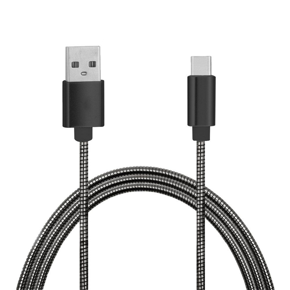 

Mini Smile Quick Charge Stainless Steel Spring Type-C Usb 3.1 To Usb Charging Cable with High-Speed Data Transmission, Black