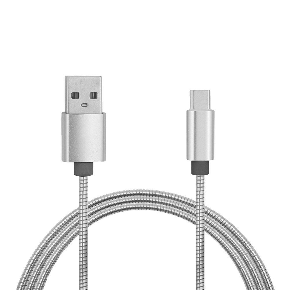 

Mini Smile Quick Charge Stainless Steel Spring Type-C Usb 3.1 To Usb Charging Cable with High-Speed Data Transmission, Silver