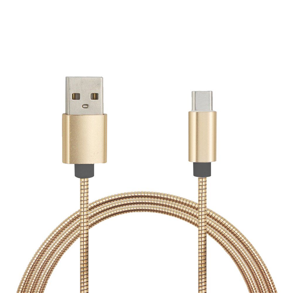 

Mini Smile Quick Charge Stainless Steel Spring Type-C Usb 3.1 To Usb Charging Cable with High-Speed Data Transmission, Golden