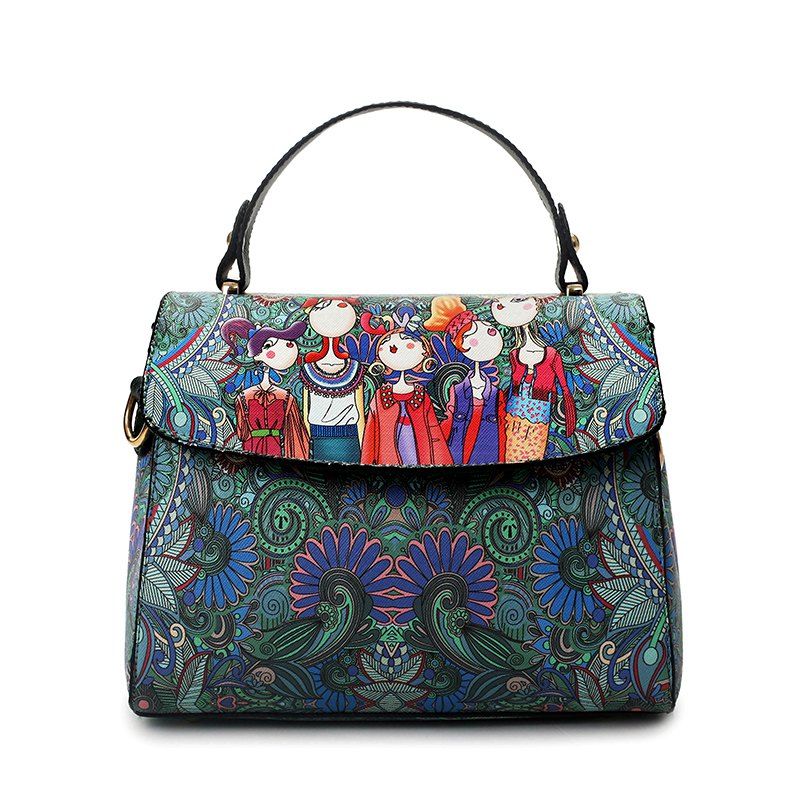 

Ladies PU Leather Laptop Bag Printing Crossbody Messenger Bags-Green