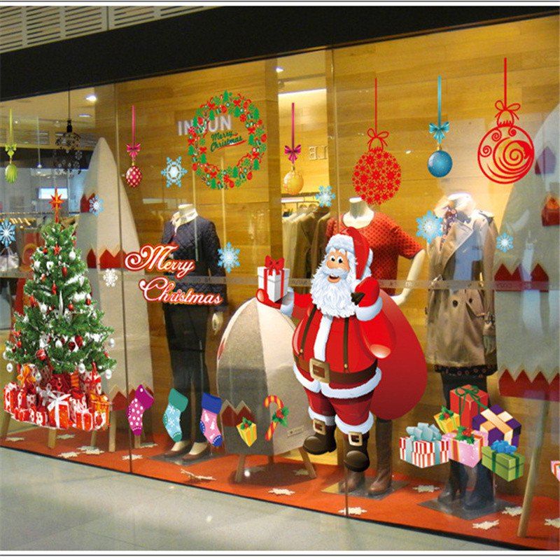 

New 2PCS Santa Claus Christmas Trees Combination Removable Wall Stickers, Colorful