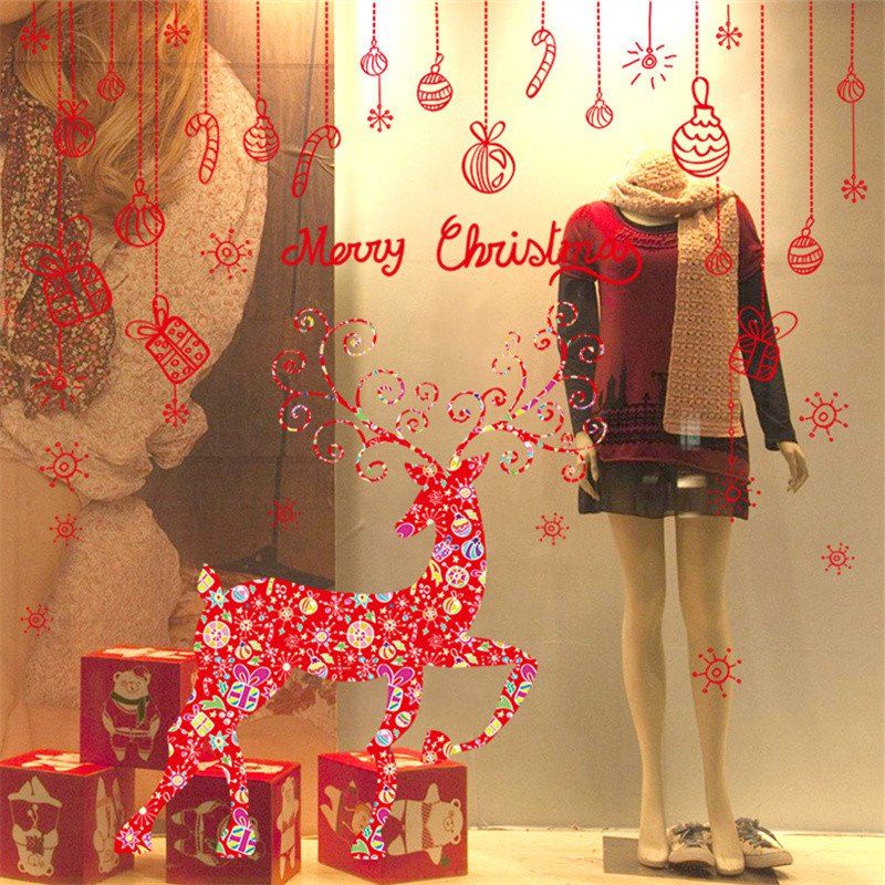 

New 2PCS Christmas Elk Mosaic Removable Wall Stickers, Red