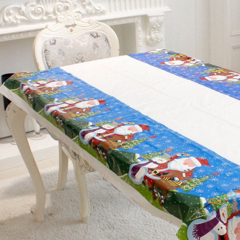 

XM 1PCS PVC Father Christmas Pattern Disposable Tablecloth Holiday Decorations, White