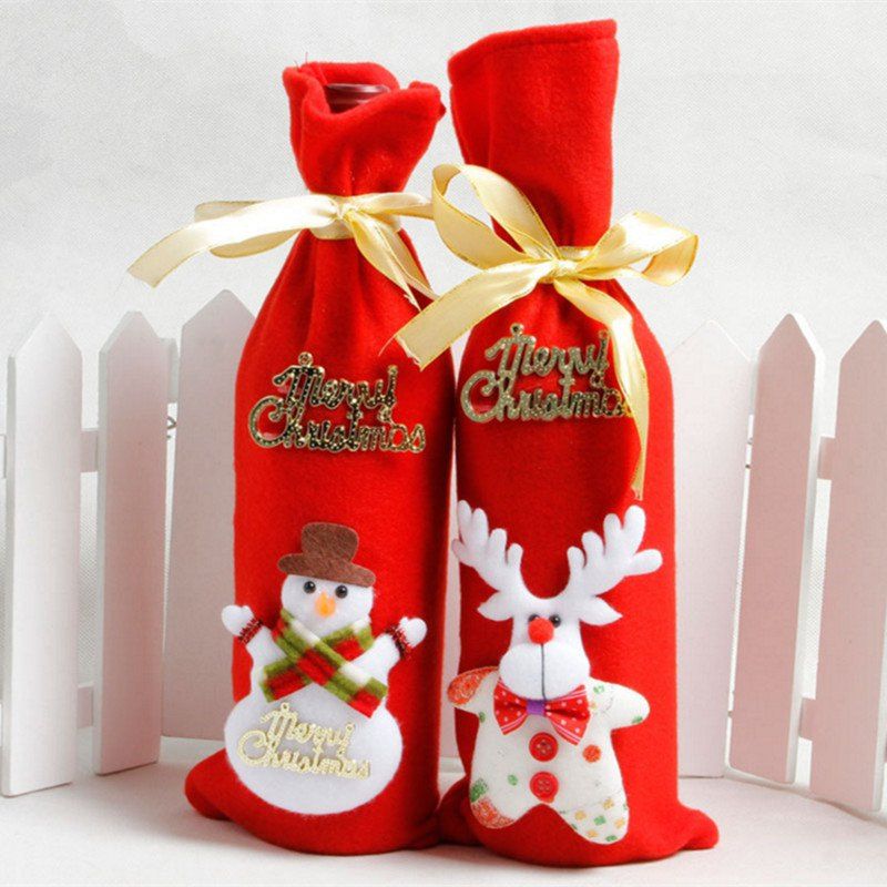 

XM 2pcs Nonwovens Christmas Wine Bottle Decorate Holiday Decorations, Red