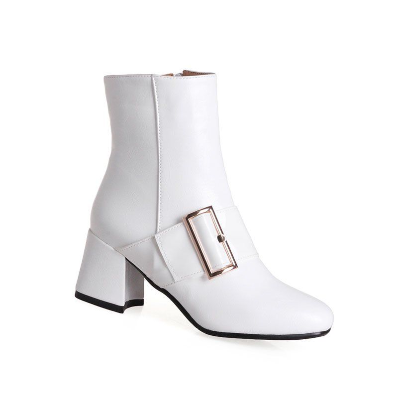 

Women's Ankle Boots Square Heel Buckle Ornament All Match Boots, White