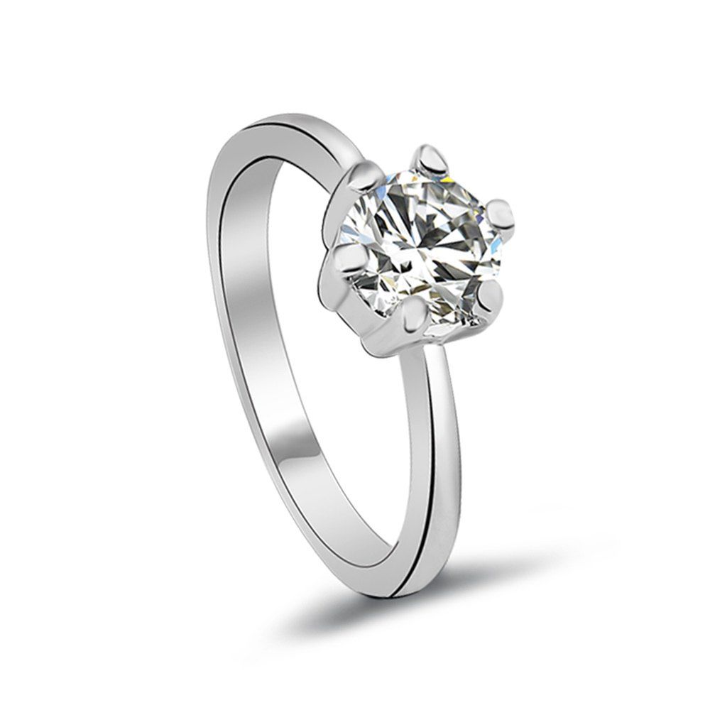

Platinum-Plated Sterling Silver Swarovski Zirconia His & Hers Wedding Rings, Frost