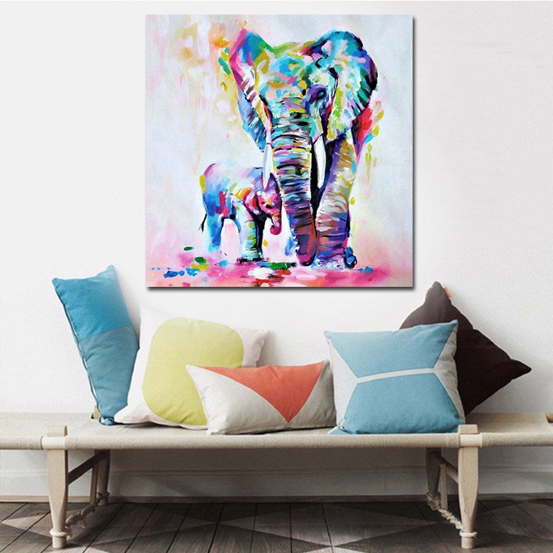 

Watercolor Elephant Inkjet Canvas Art Painting, Colorful elephant