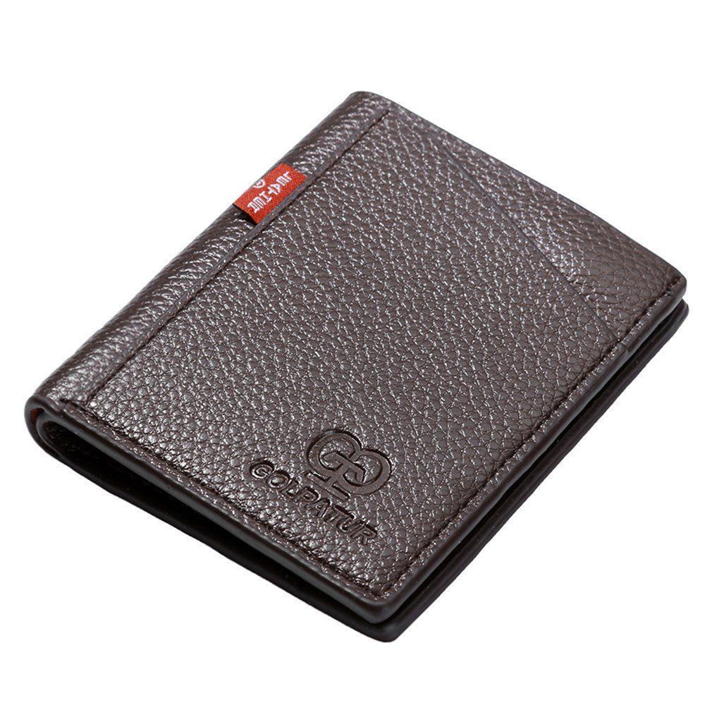 

Portable Soft Lychee Print Wallet Men Bifold Short Card Holder, Coffee