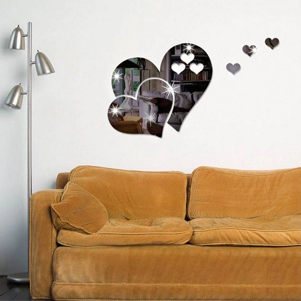 

Heart Wall Decal Sticker Lovely DIY Home Art Mirror Sticker, Silver