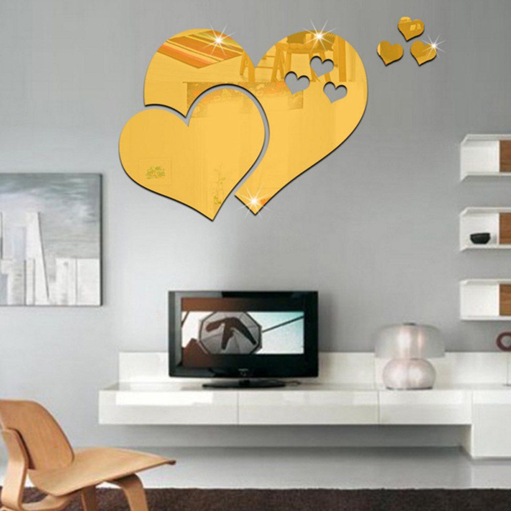 

Heart Wall Decal Sticker Lovely DIY Home Art Mirror Sticker, Golden