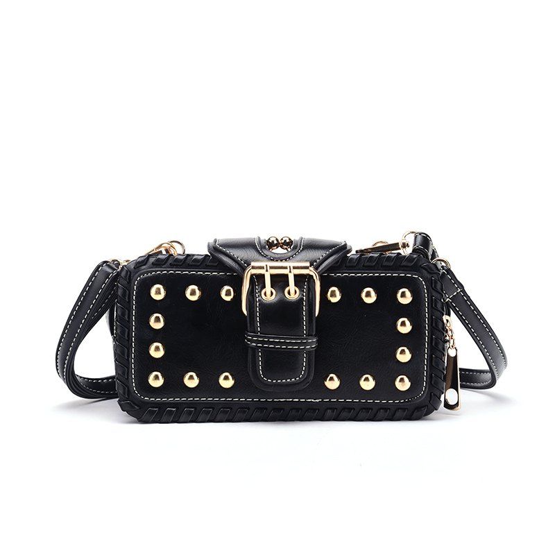 

Woven Rivet Multiple Layers Handbag Single-shoulder Crossbody Bag, Black