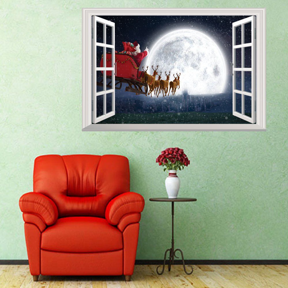 

Santa Claus Send Presents Snowy Night Reindeer Caravan Children Room Decoration, Colormix