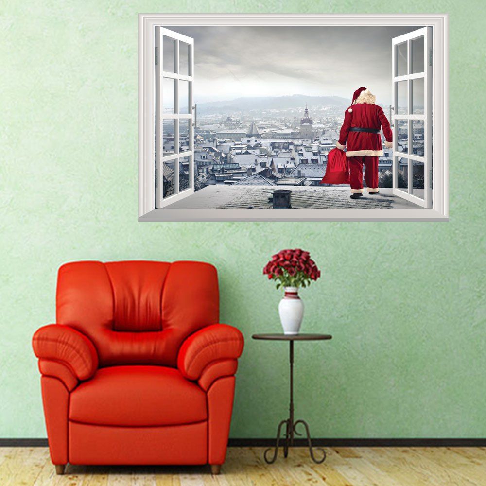 

3D Hole Santa Claus Pattern Christmas Wall Sticker, Colormix