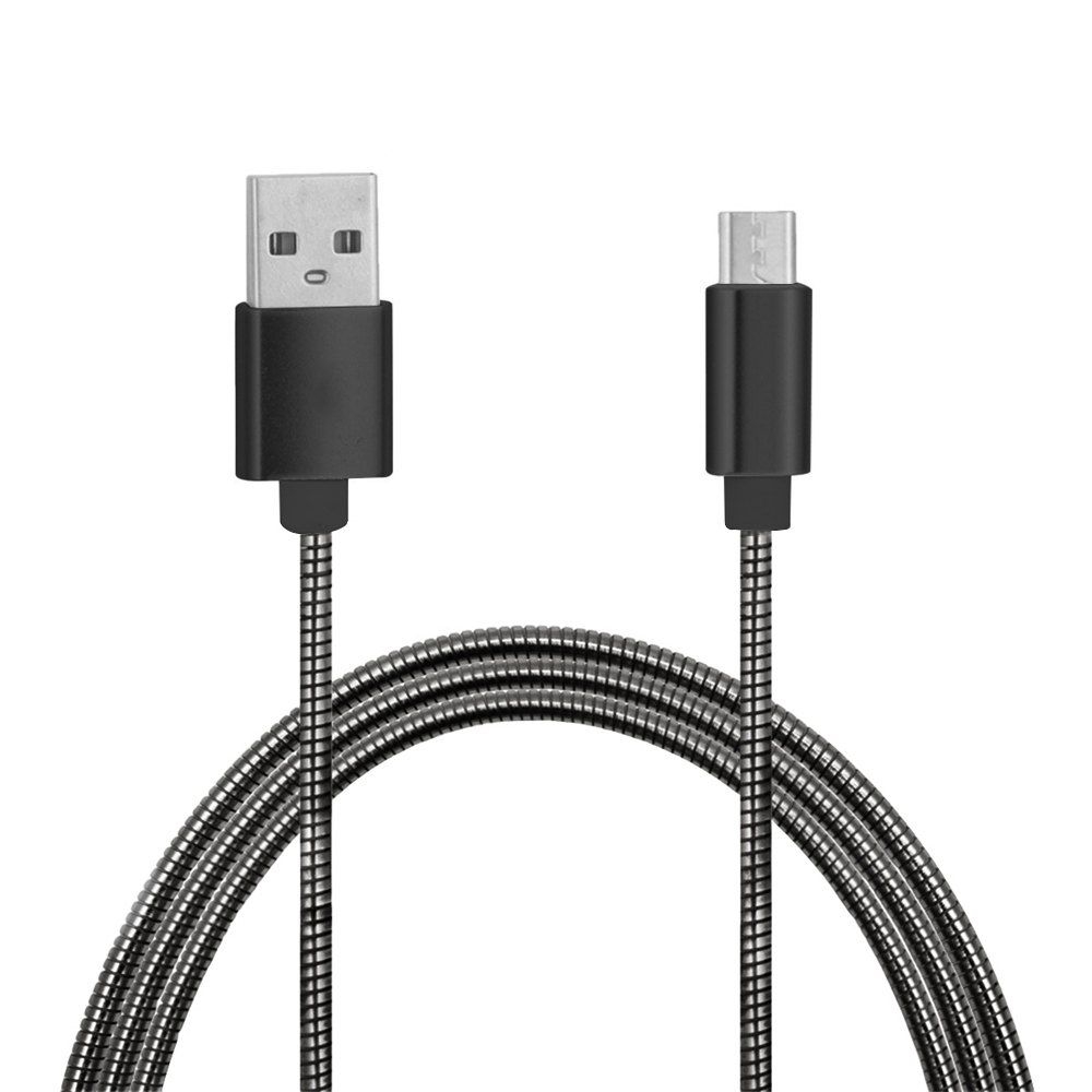 

Minismile 2.4A Quick Charge Stainless Steel Spring Micro USB To USB Charging Cable with High-Speed Data Transmission 1M, Black