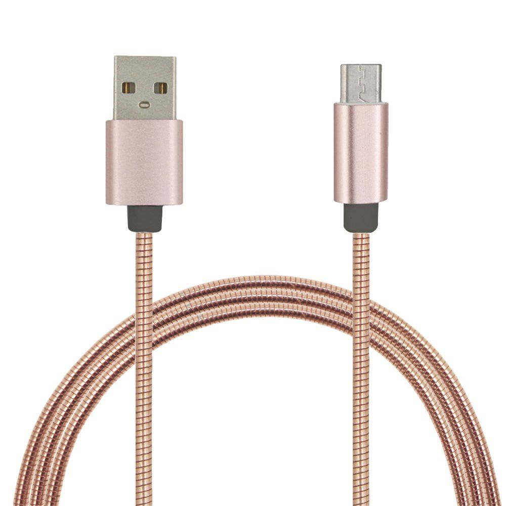 

Minismile 2.4A Quick Charge Stainless Steel Spring Micro USB To USB Charging Cable with High-Speed Data Transmission 1M, Rose gold