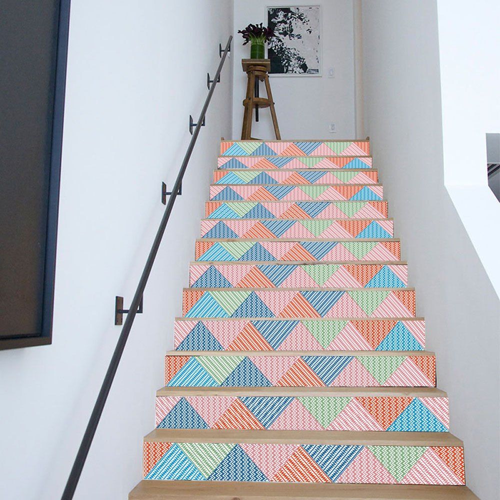 

Colored Geometric Triangles Creative Home Stair Stickers, Mix color