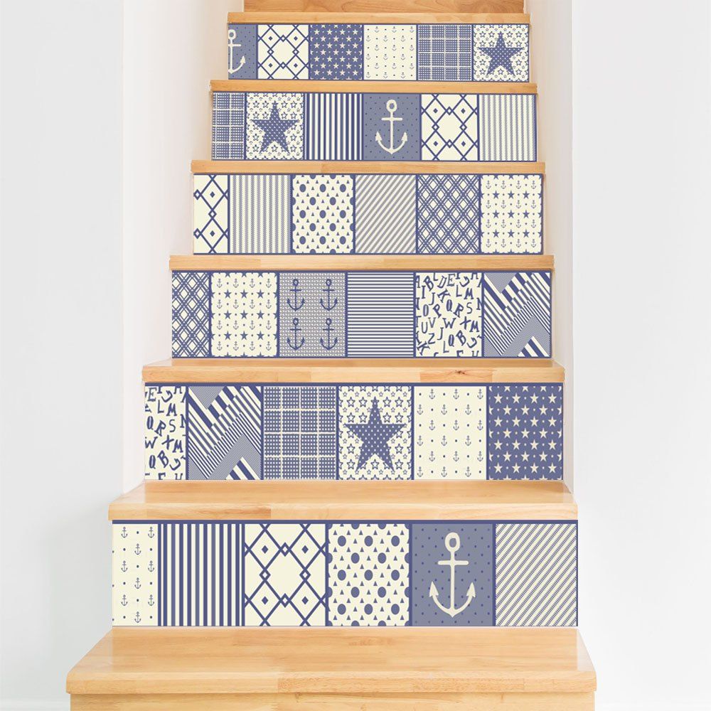 

Symbol of Blue and White Style Stair Sticker Wall Decor, Mixed color