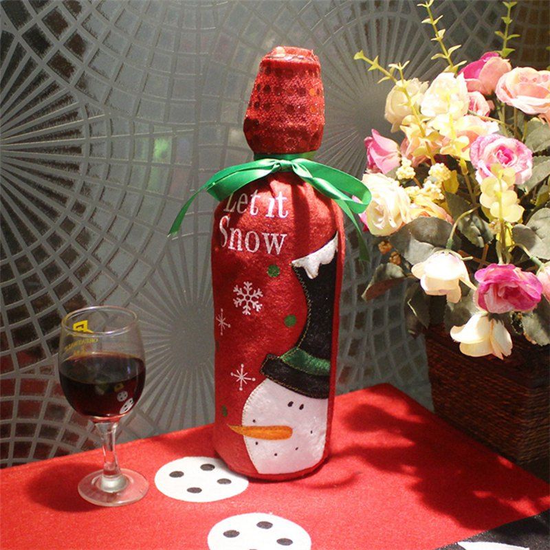 

WS 0094 Creative Embroidery Old Man Snowman Christmas Wine Set Gift Bag, Flame
